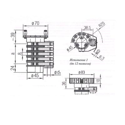 Схема габаритных размеров токосъемника КТ 0900 - КТ25000 